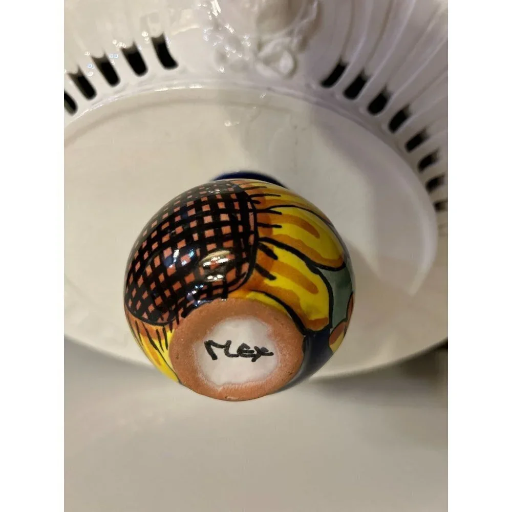 Talavera Bud Vase Mexican Pottery Blue Vase with Sunflowers 4